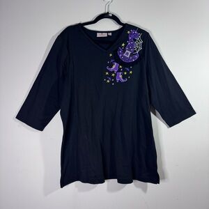 Quacker Factory by Jeanne Bice Halloween Witch Top 1X Rhinestone Tunic